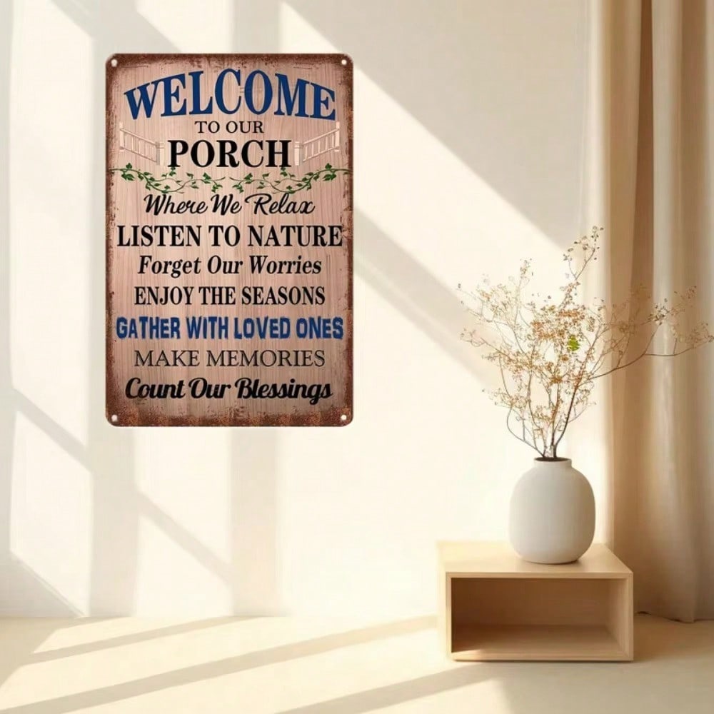 Retro Welcome Porch Quote Sign - Vintage Aluminum Material, Must-Have Wall Decor for Home Decor Enthusiasts