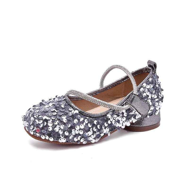 

2026 new little girl dress show sequined rhinestone Mary Jane children s shoes 36 (shoe inner length 21.8cm) срібний