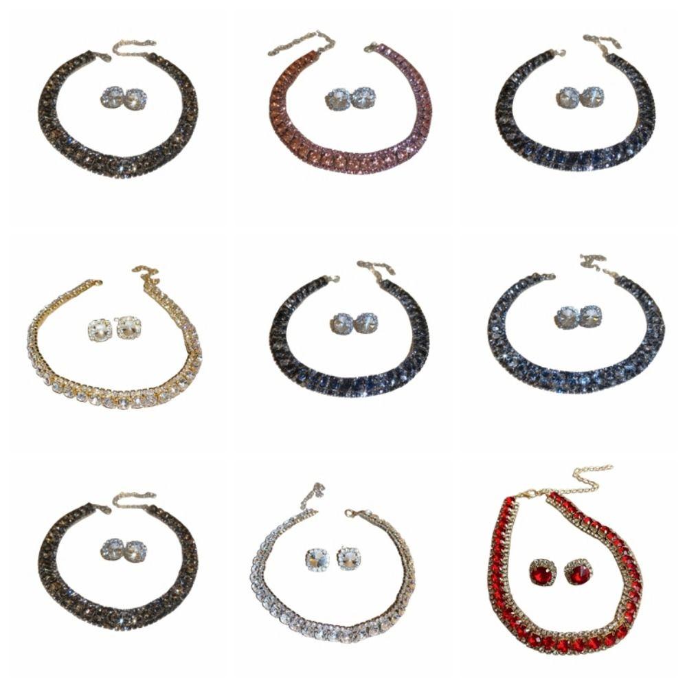 Vintage Crystal Necklace Retro Rhinestone Choker Necklace Necklace Earrings Set  Valentine's Day