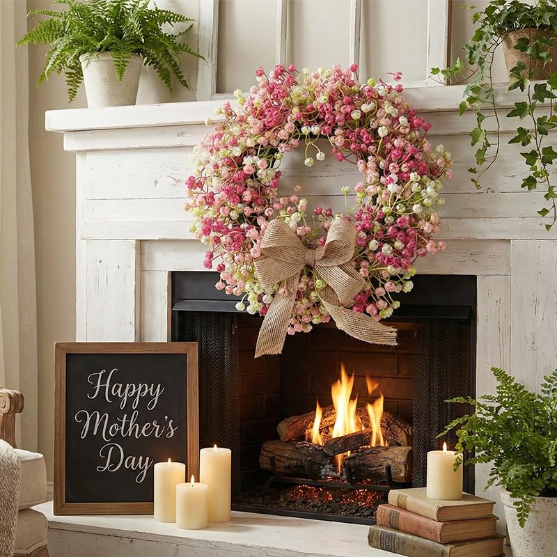 Round Shape Colorful Eucalyptus Wreath Lifelike Vivid Colors Spring Flower Wreath Handmade With Bow Front Gate Wreath Home Decor