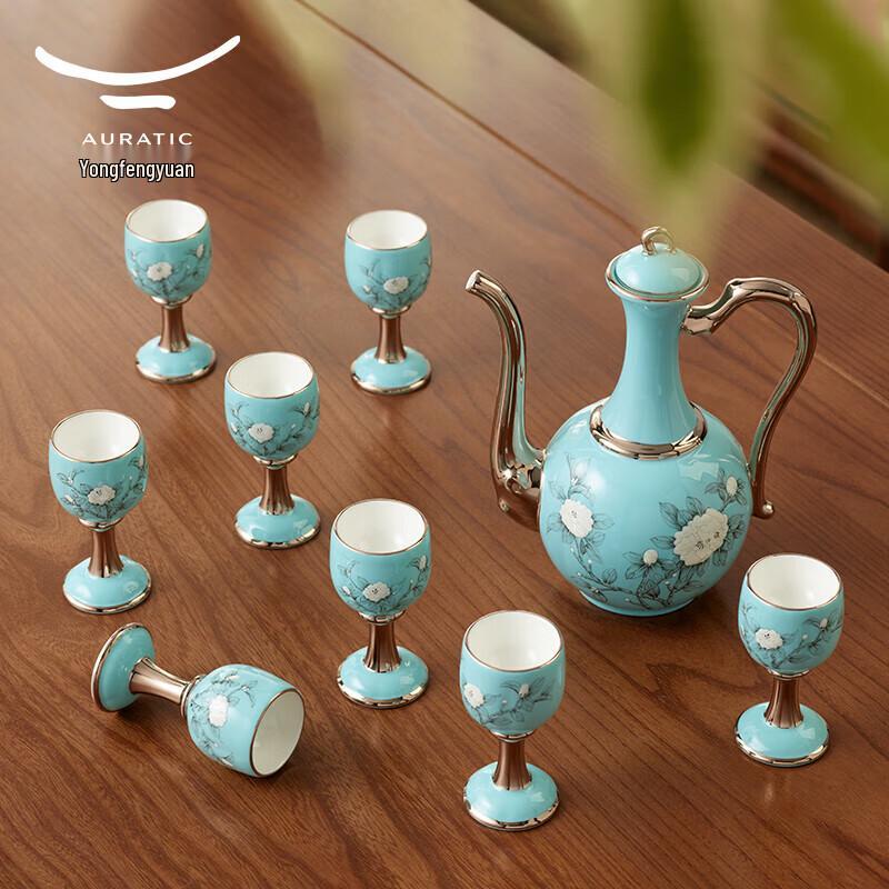 Yongfengyuan Madam Porcelain Hand-Painted Blue Ceramic Wine Set