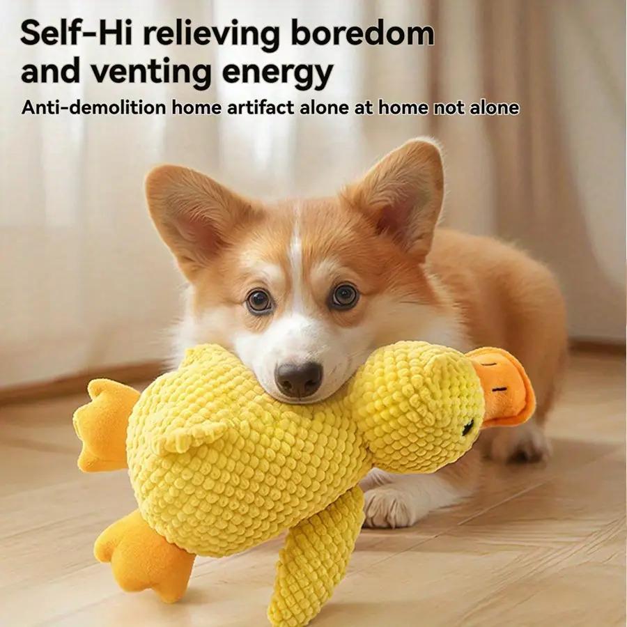 [Chew-Resistant Duck Toy] Chew-Resistant Interactive Yellow Duck Doll with Squeaking Sound | 3 Colors, Bite-Type Plush Toy for Cats&Dogs-Pet Supplies