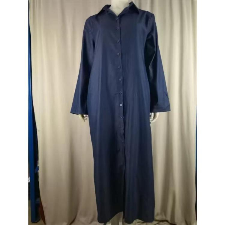 Abito Camicia Denim Casual da Donna Manica Lunga Abbottonato Colletto con Patta Taschino Gonna Lunga Confortevole Nuova Moda Autunno