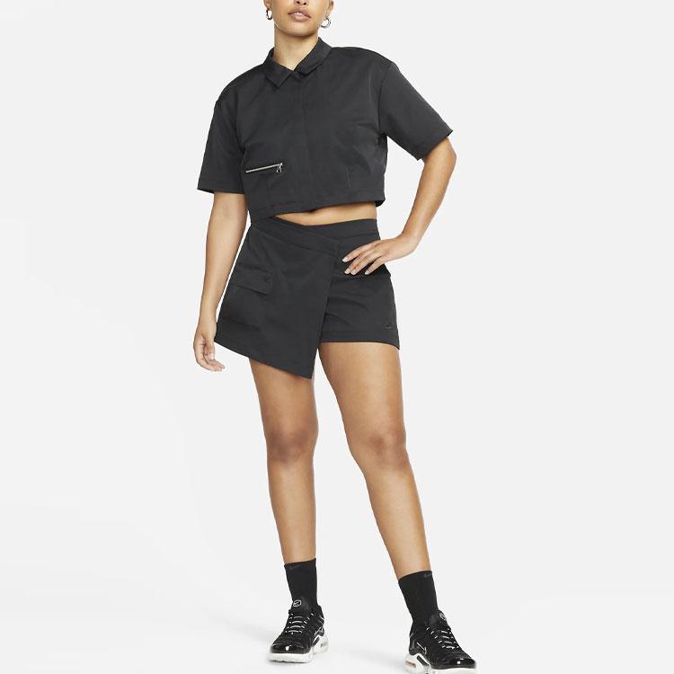Nike Sportswear Tech Pack Casual Solid Color Irregular Metal Button Design Mid Waist Skirt Shorts Women bottoms Black DV8491-010