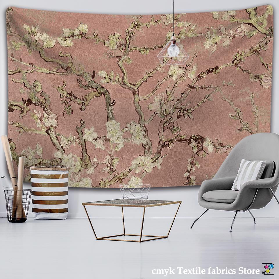 Van Gogh Oil Painting Almond Blossoms Tapestry Headboard Wall Art Bedspread Dorm Tapestry Home Decor