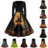 Women's Vintage V-Neck Dress with Halloween Print for Casual Fall Outings