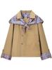 Chegada Nova Jaqueta Feminina Retrô Patchwork Xadrez Reversível Bordada Gola Naval