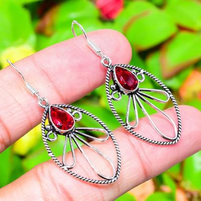 Φυσικός Μοζαμβικιανός Γρανάτης πολύτιμος λίθος 925 Στερλινγκ Ασήμι Σκουλαρίκι 2.01" D7l25