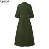 VONDA Womens Casual Lapel Collar Button Down Half Sleeve Office Style A Line Midi Shirt Dress