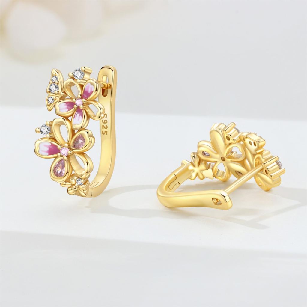 Orstarry S925 Silver Earrings Exquisite Flower Cherry Blossom Butterfly Earrings For Women Birthday Gift Silver Jewelry