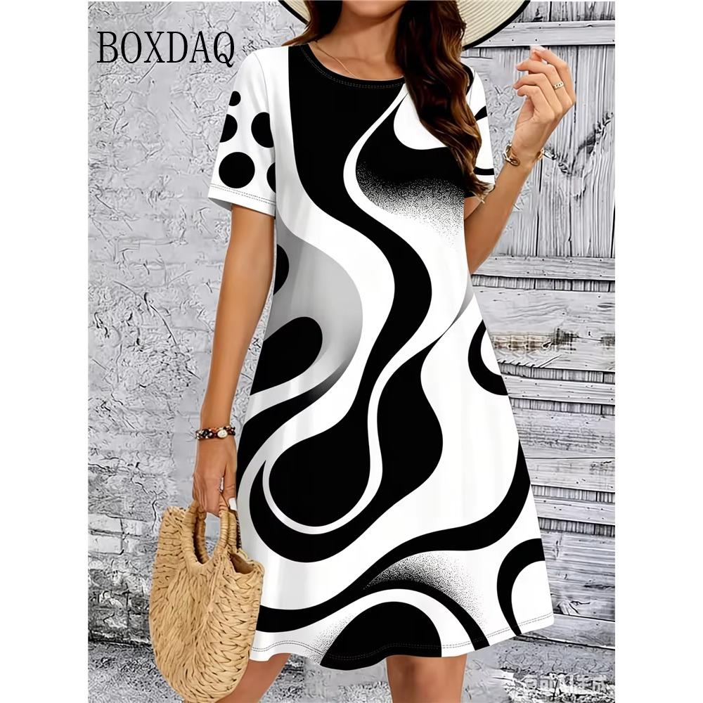 Tie Dye Gradient Striped Printing Dresses For Women Summer Fashion Plus Size Dress Casual Short Sleeve Loose Dress 6XL Clothing