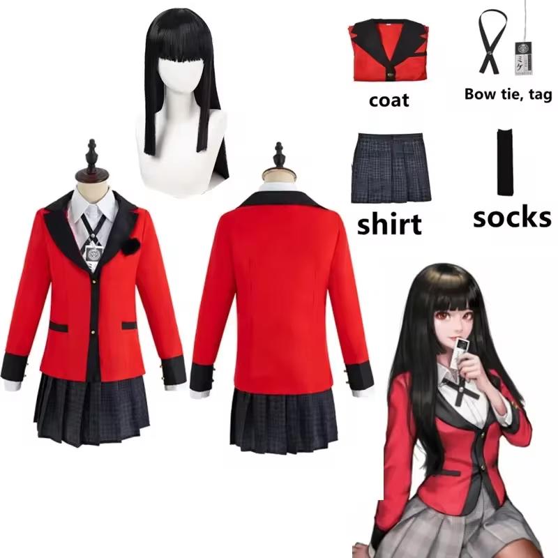 Kakegurui Jabami Yumeko Cosplay Kostüm Halloween Sayaka Zwanghafter Spieler Anime Schulmädchen Faltenrock Uniform