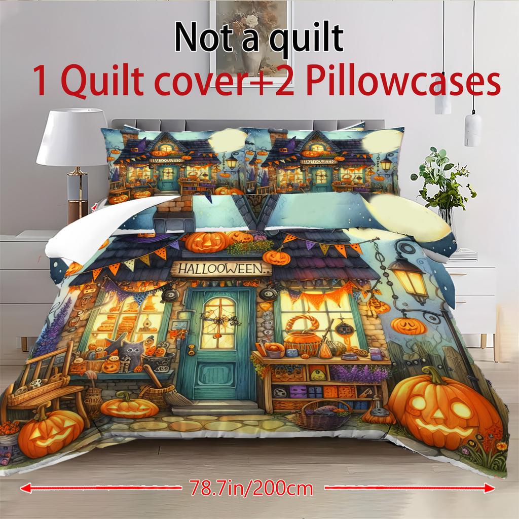 Halloween Three-piece Bedding Set Quilt Cover Pillowcase Brushed Fabric Thickened