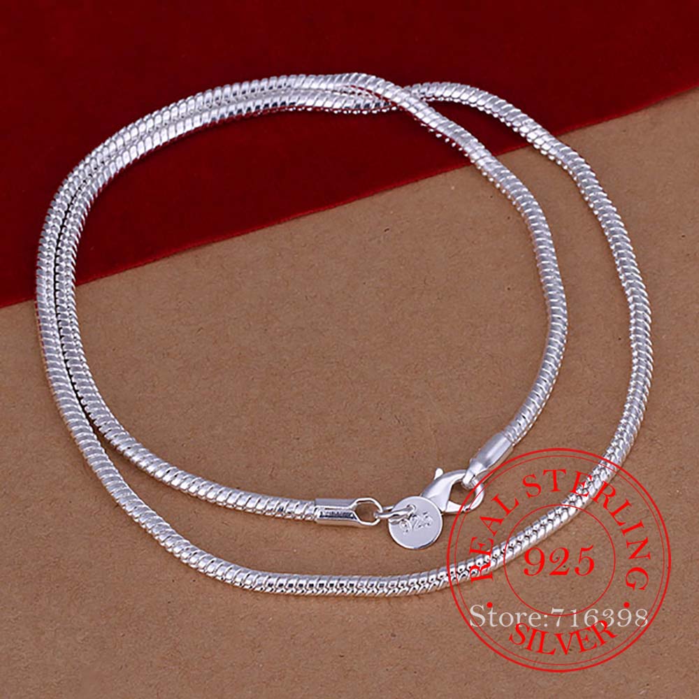 925 Sterling Silver,Boys Men's Fine 3mm 16-24inch Snake Chains Necklace for Women Men,fine Jewelry,Christmas Gift