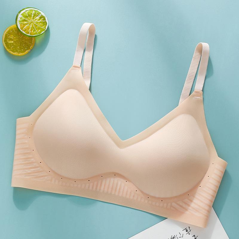 Soft support underwear women's thin breathable upper support, anti-sagging side closing without traces, gathering bra fixed inner cup 