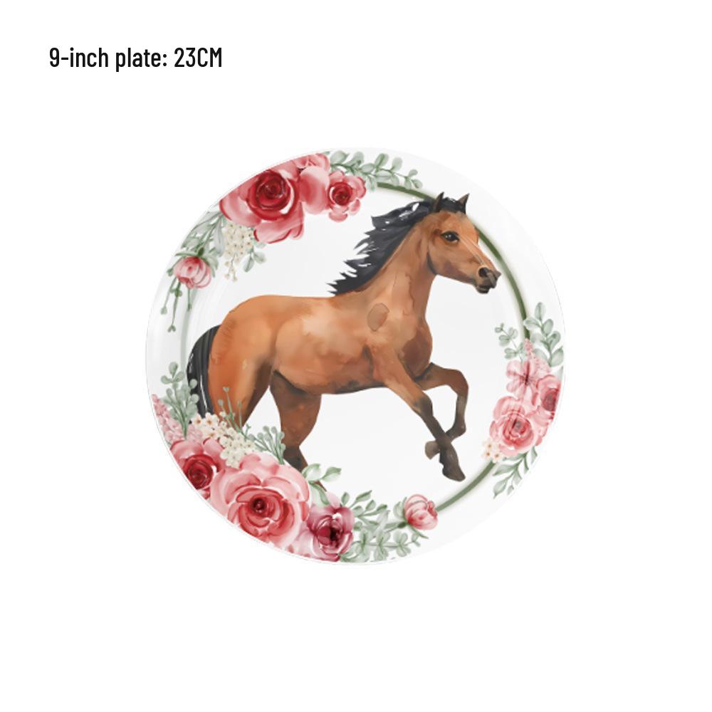 Western Cowboy Horse Racing Theme Birthday Party Decorations: Disposable Plates, Cups, Tablecloth, and Banners for Girls