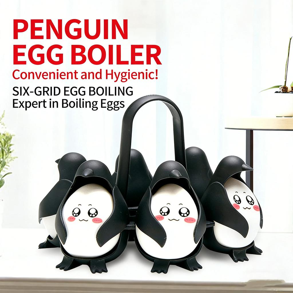 Penguin Cute Egg Boiler For Kitchen Gadget Egg Cooking Tool Egg Steamer Rack With Handle For Boiling Eggs For Kids Adults Children's Birthday Gift
