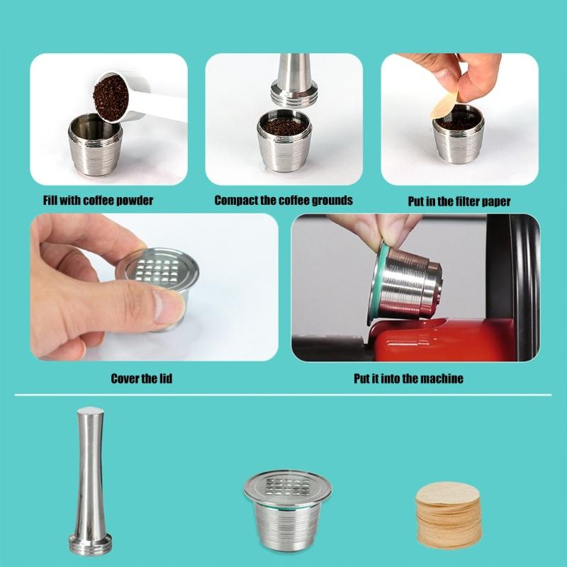Coffee Capsules Accessories Set with Stainless Steel Spoon Filter Paper and Cleaning Brush for Easy Brewing Maintenance