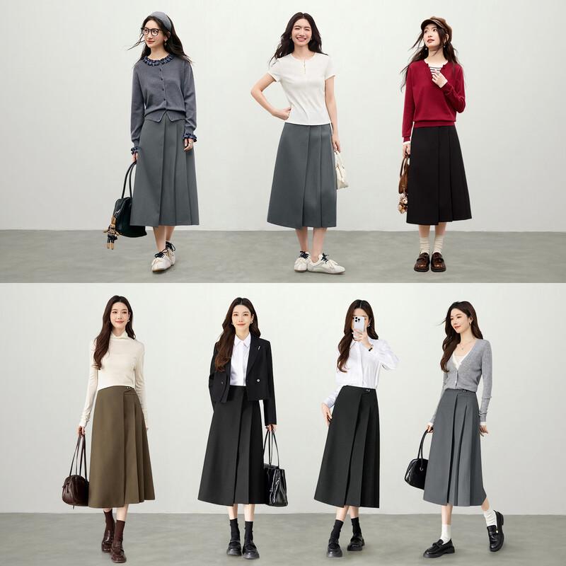 Shangdu Bila Women's Winter Linen Blend High-Waist A-Line Skirt