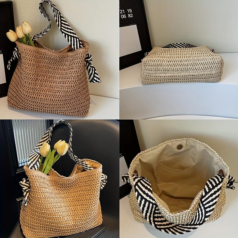 Boho Chic Große Gewebte Stroh-Tragetasche für Damen, Pendler-Handtasche, Schultertasche, Perfekt für Frühlingsausflüge, Strandtasche,