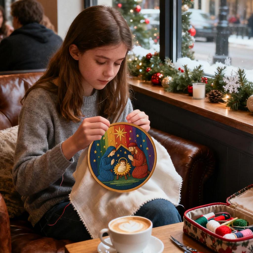 Nativity Scene Embroidery Kit Thread Craft Handmade Christmas Embroidery Kits For Adults For Stocking Holiday Fall Halloween