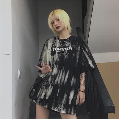 Women's Summer Tie-Dye Short-Sleeve T-Shirt - New Trendy Loose Black Top