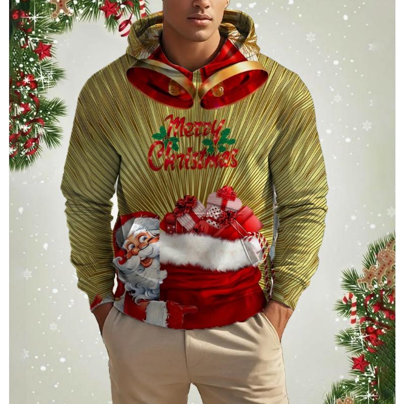 Men's 3D Print Christmas Graphic Hoodie Cute Santa Claus Pattern Loose Casual Comfortable Clothes Harajuku Style Kids Pullover