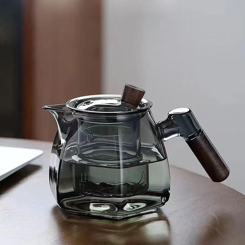 Jialang Hexagonal Glass Teapot with Wooden Handle
