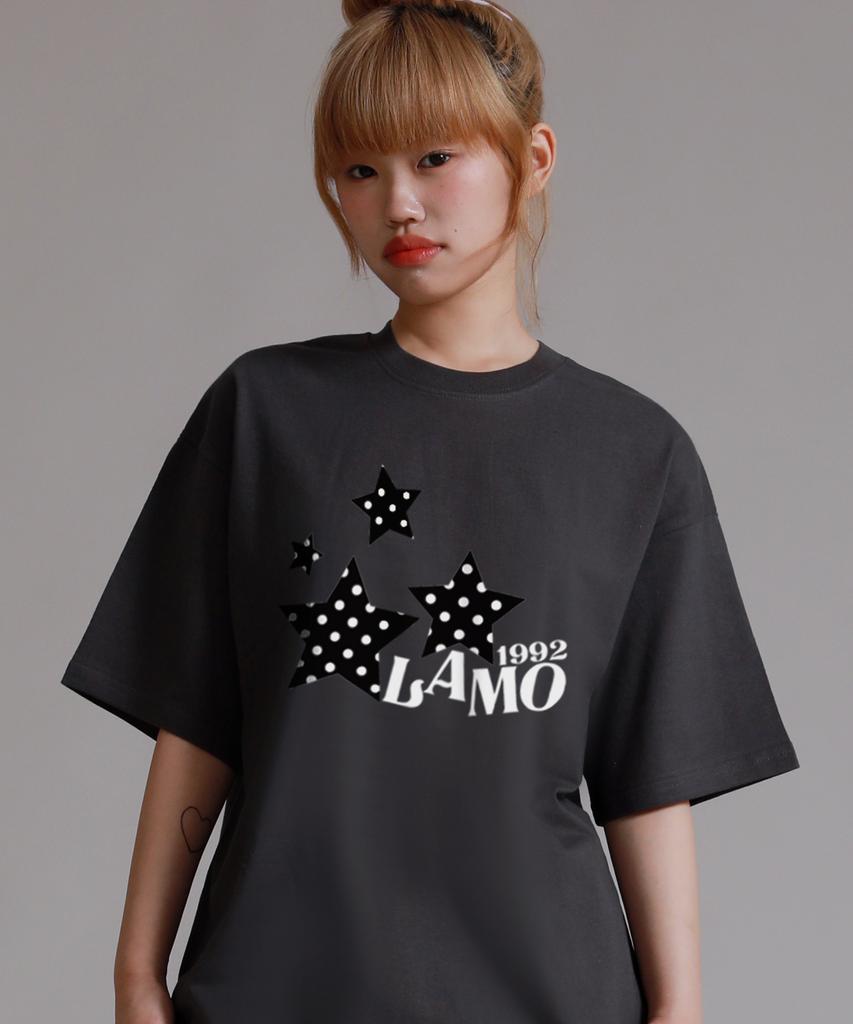 LIKE THE MOST Pattern Star Lamo Oversized Short Sleeve T-Shirt_Charcoal