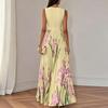 Maxi abito senza maniche con stampa floreale, gonna plissettata e scollo quadrato per donna, stile casual elegante