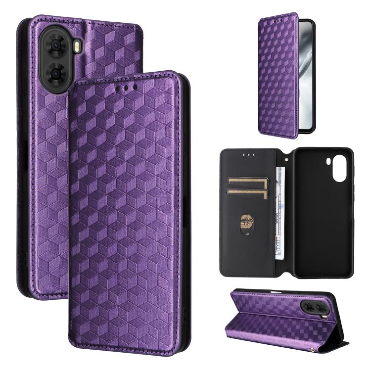Cubic Grid Texture Flip Leather Phone Case