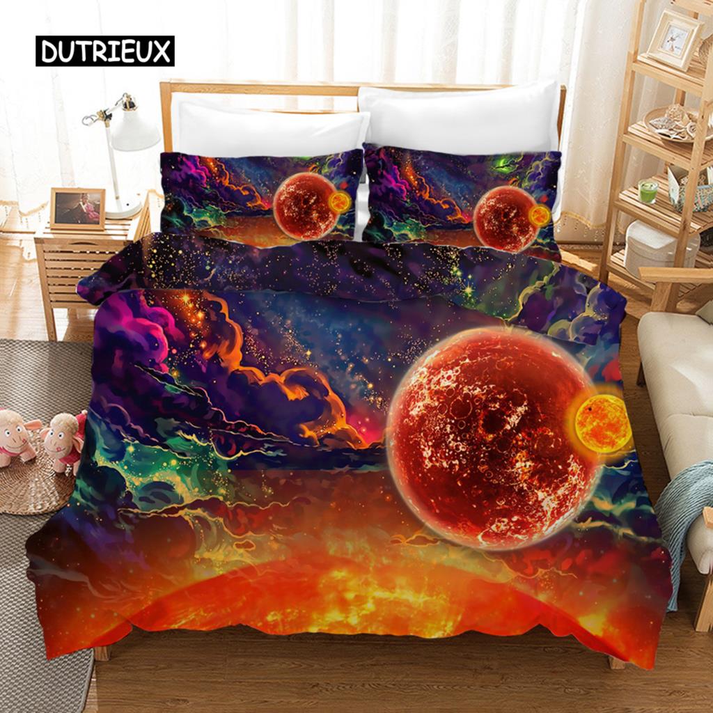 Starry Sky Duvet Cover Set Microfiber Outer Space Theme Comforter Cover Teens Boys Quilt Cover 3D Starry Sky Series Bedding Set