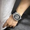 Men's Large Quartz Watch Black Warrior 12-Sided Case Hollowed-Out Face Silicone Strap Crafted with Precision Quartz Movement