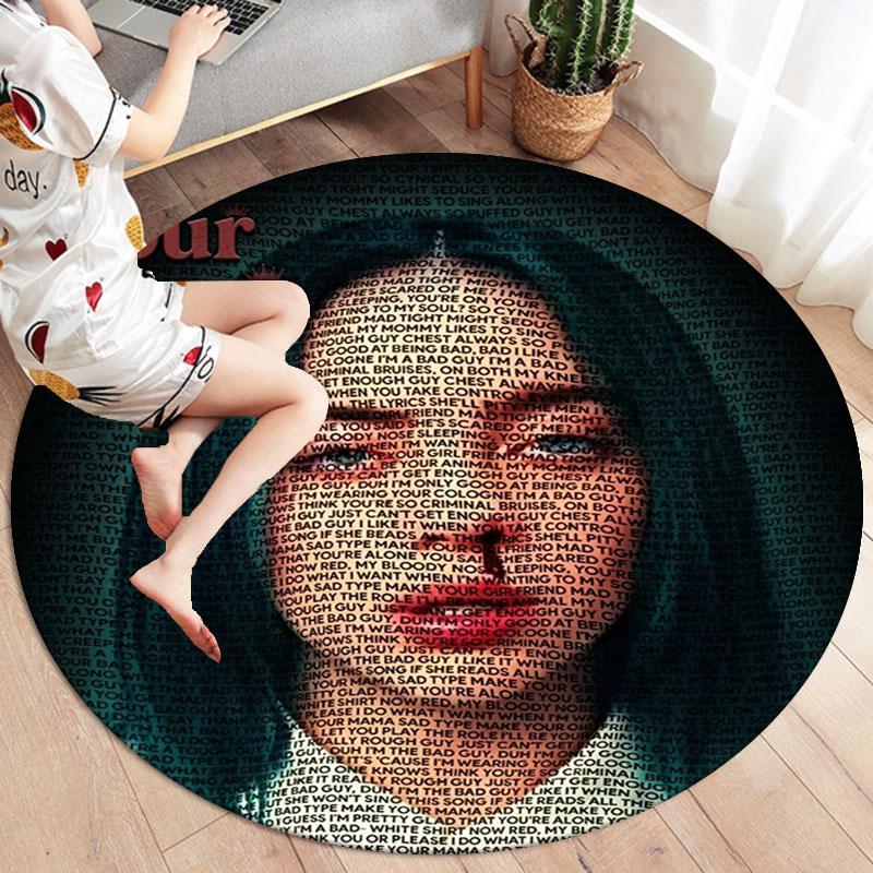 Billie Eilish Custom Name Round Area Rug,Carpet Rug for Living Room Bedroom Sofa Playroom Decor,Non-slip Floor Mat