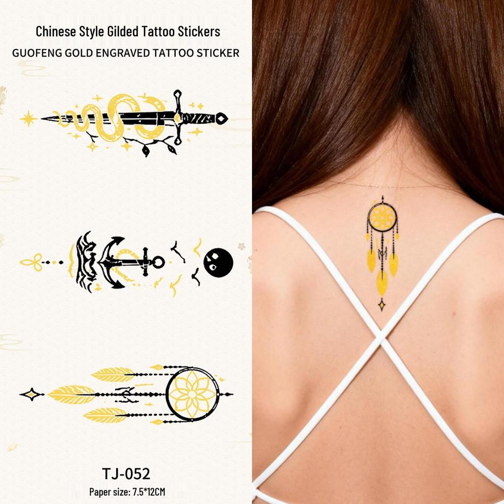 Chinese Style Waterproof Phoenix & Koi Tattoo Sticker - Long-lasting, Aesthetic Dunhuang Design for Arm & Collarbone