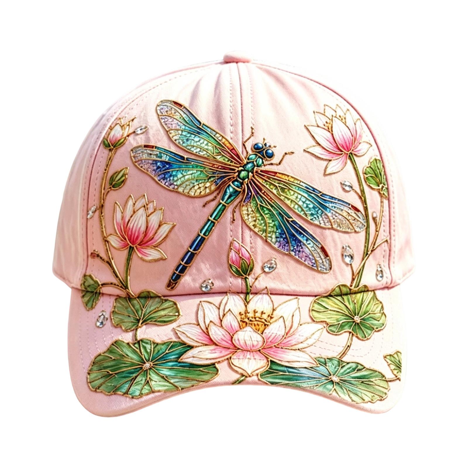 Ladies embroidered floral baseball cap with dragonfly and design baseball caps for women uk stylish adjustable ladies embroidered floral baseball cap One Size