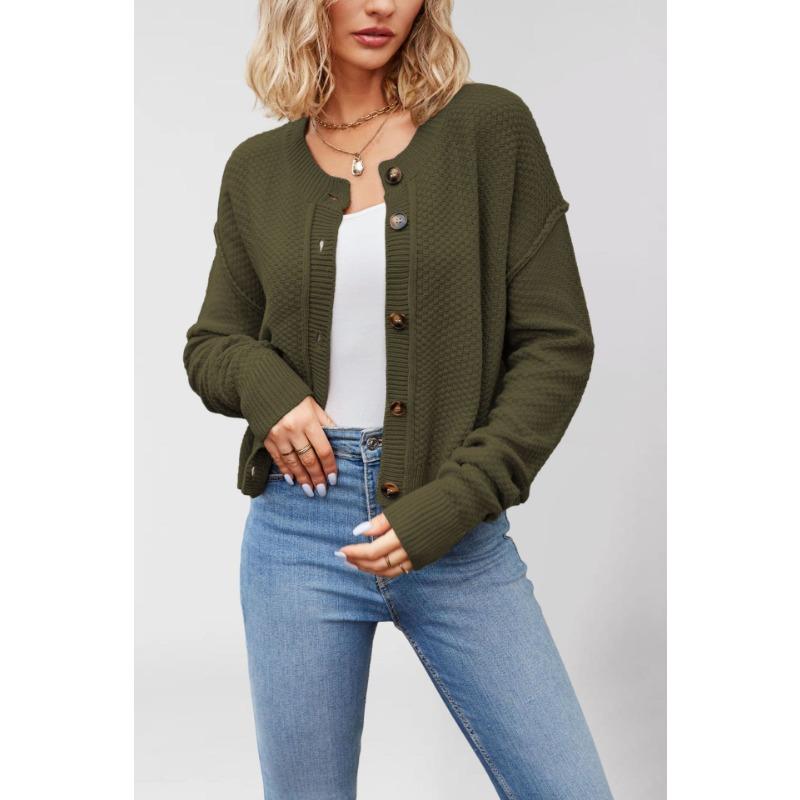 Autumn and winter new women's knitted cardigan women's single-row button commuter knitted cardigan jacket