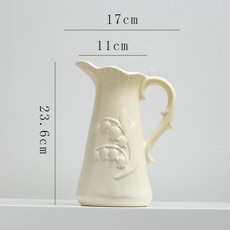 Ceramic Vase Retro Porcelain Teapot Relief Tulip Flower Vase Flower Arrangement Accessories Flowerpot Home Decoration