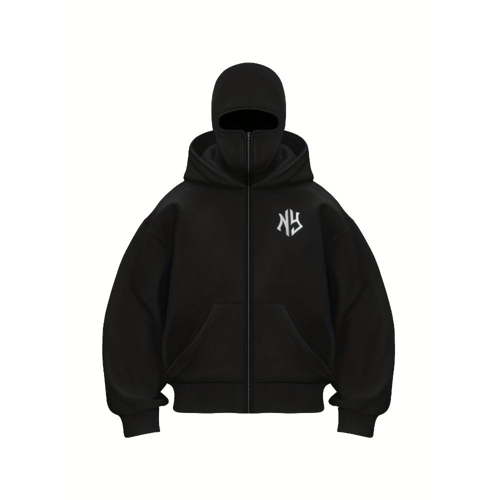 Y2K Fashion Twist Letter Design Trendy Logo Zip-Up Hoodie - Casual Loose Fit, Medium Stretch, Double