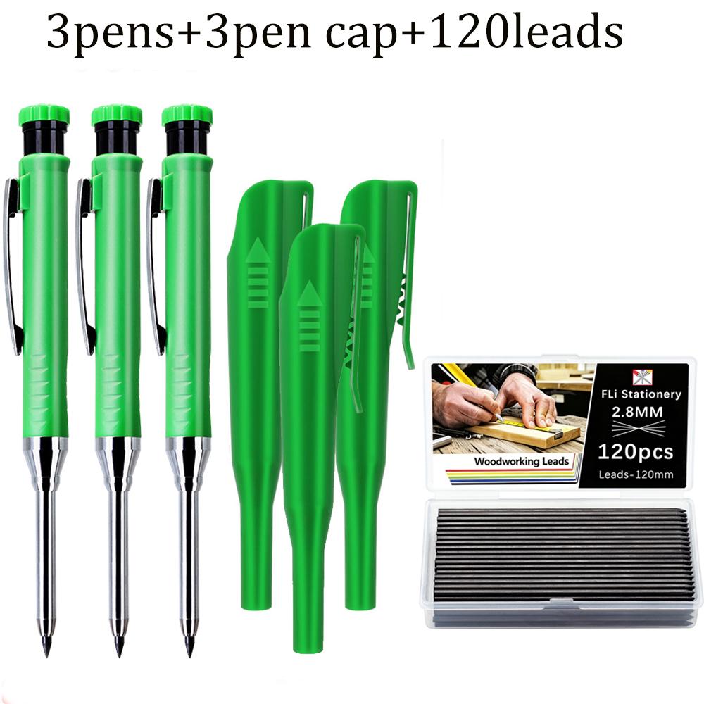 2.8mm Solid Carpenter Pencil Set For Deep Hole Marker With Refill Leads Marking Tool Woodworking Deep Hole Mechanical Pencils
