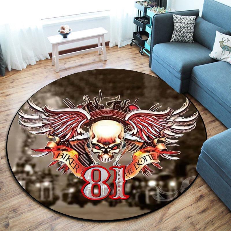 Gang violence Motorcycle enthusiasts Hells Angels Motorcycle Club circular carpet is soft, home, bedroom, door mat decoration, and non slip carpet E5