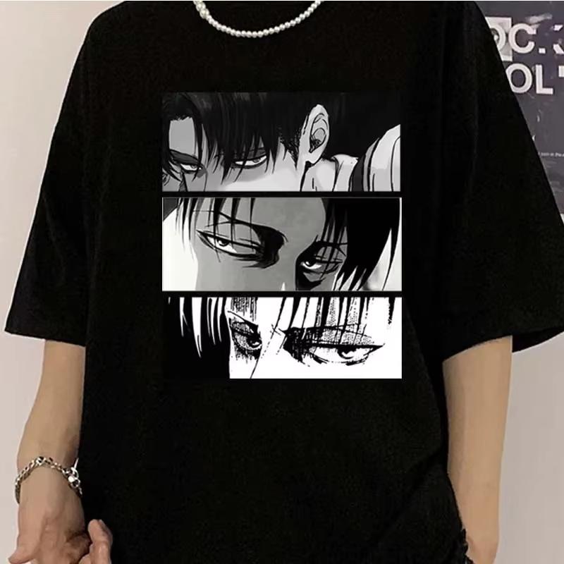 

2026 Japanese Anime Attack On Titan Levi Ackerman Eye Punk Tops Women T-shirts Summer Harajuku Oversized Gothic Short Sleeve T-shirt XS чёрный