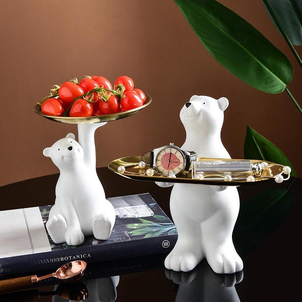 Bear Statue Storage Tray Creative Entryway Key Holder Jewelry Earrings Rings Tray Desktop Ornament for Home Tabletop Decoration