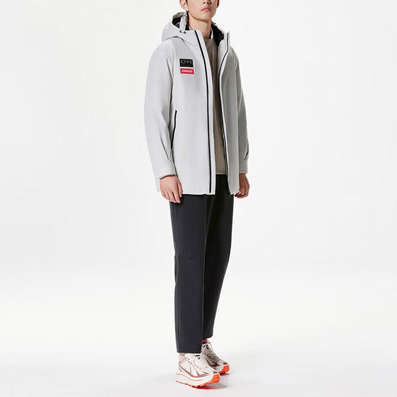 Anta Solid Color Water Resistant Mid Length Hooded Down Jacket Men Outerwear Grass-Winter-Gray 152417909-1