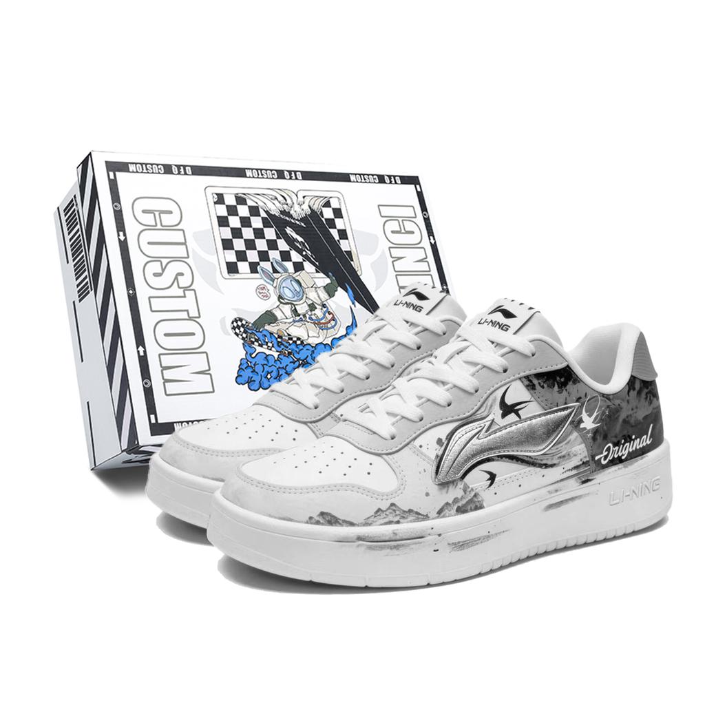 Li Ning Floating Boat Swallow Ink Box Abrasion Resistant Slip Resistant Low Top Skateboard Shoes Women's White AGCS420-6(TeamM--BOX)