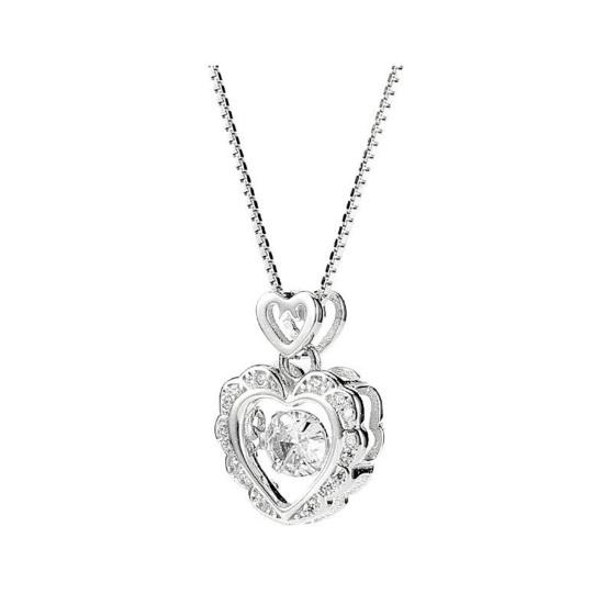 Women Necklace Pink Rhinestone Heart Pendant Adjustable Length Clavicle Necklace Valentines Day Anniversary Gift Wedding