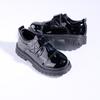 Black Leather School Shoes for Medium and Large Children - 2026 Season Patchwork Design