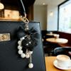 Crystal Rhinestone Heart Keychain Bow & Pearl Tassel Phone Lanyard Car Key Ring  Handbag Accessory
