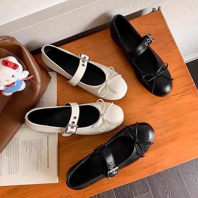 

Inner height increase bow ballet single shoes women s 2025 new flat bottom shallow mouth word belt Mary Jane shoes women 40