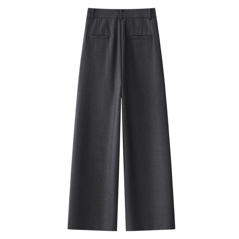 Women's High-Waisted Gray Wide-Leg Suit Pants - Autumn 2024